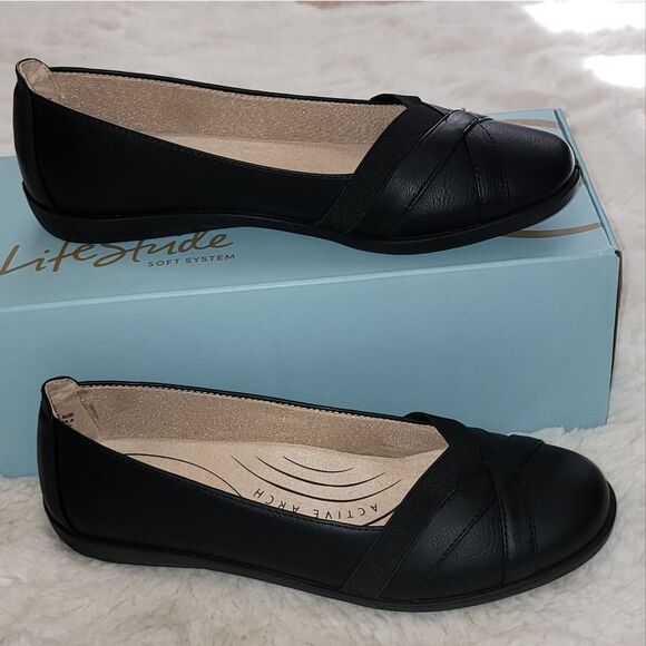 NIB LifeStride Northern Black Slip-on Flat Shoes w Active Arch Tech Size 9.5 - Picture 6 of 14
